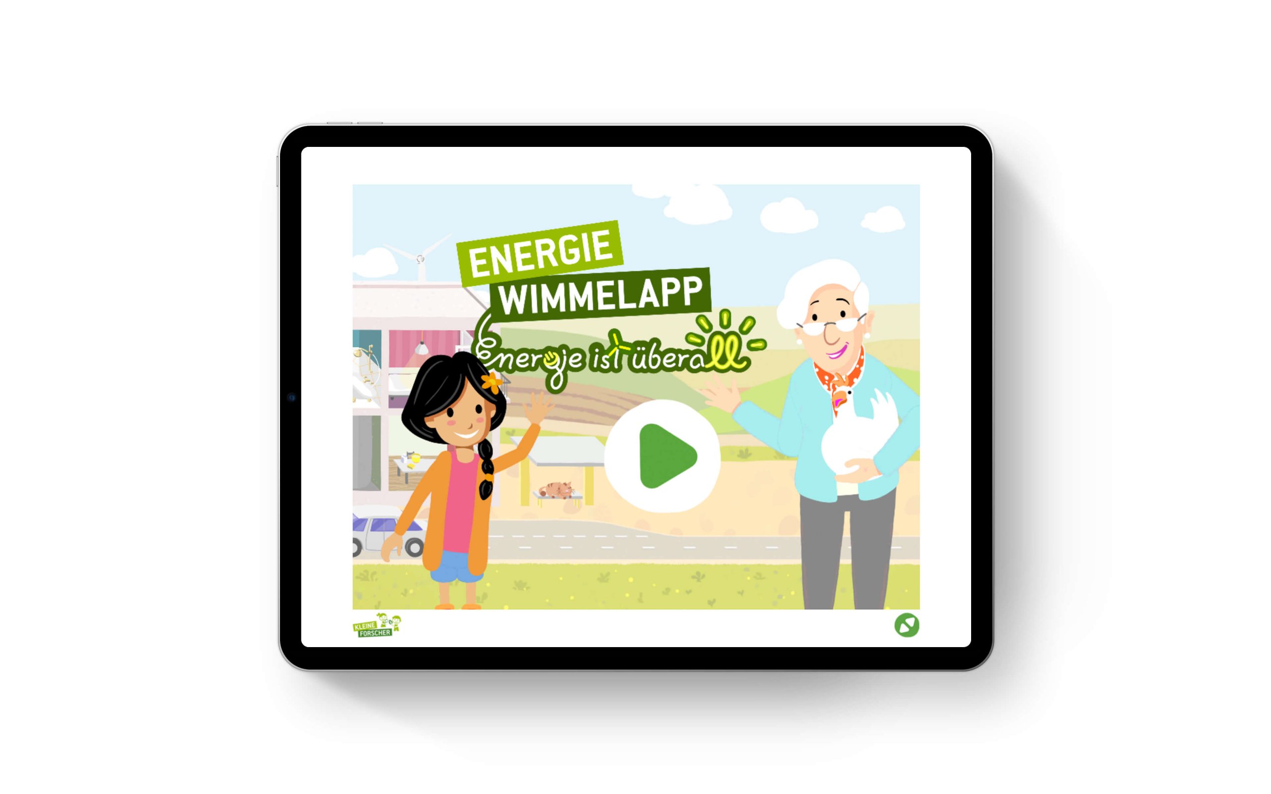Startbildschirm der Wimmelapp auf einem Tablet