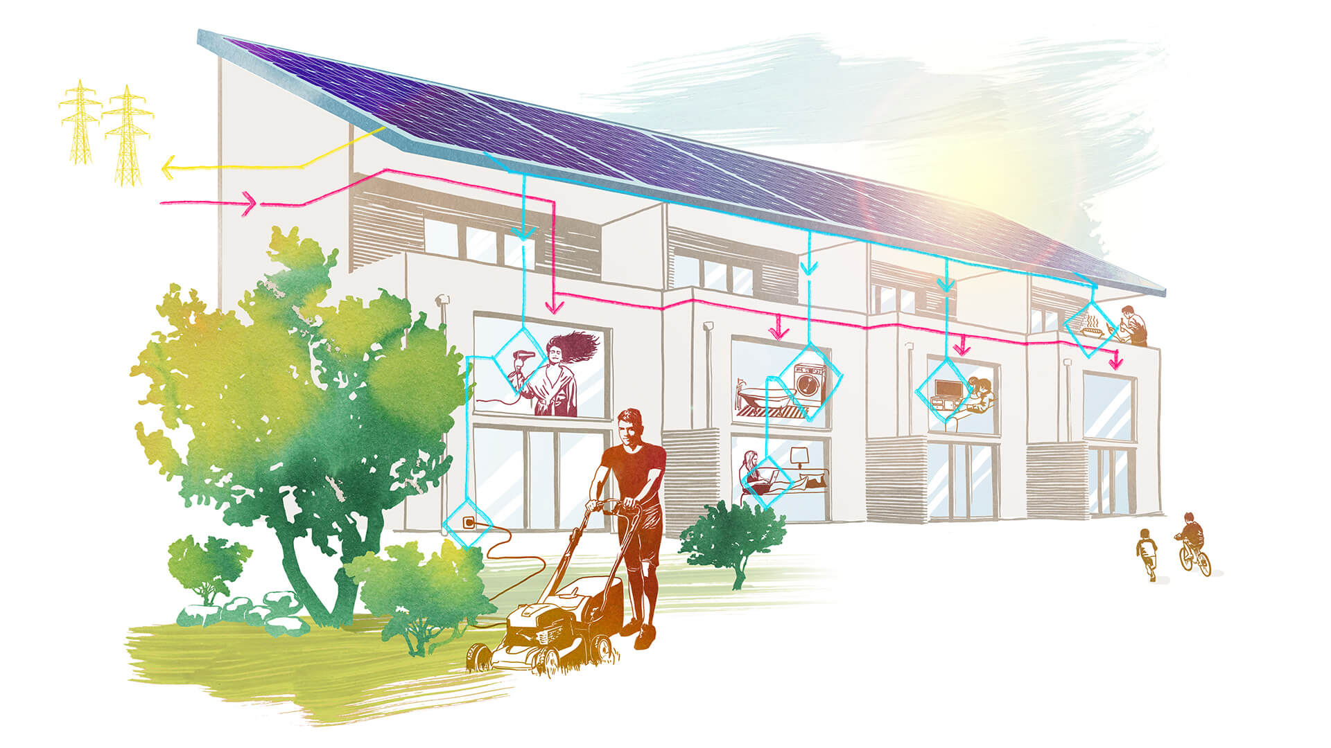Illustration Haus mit PV-Anlage