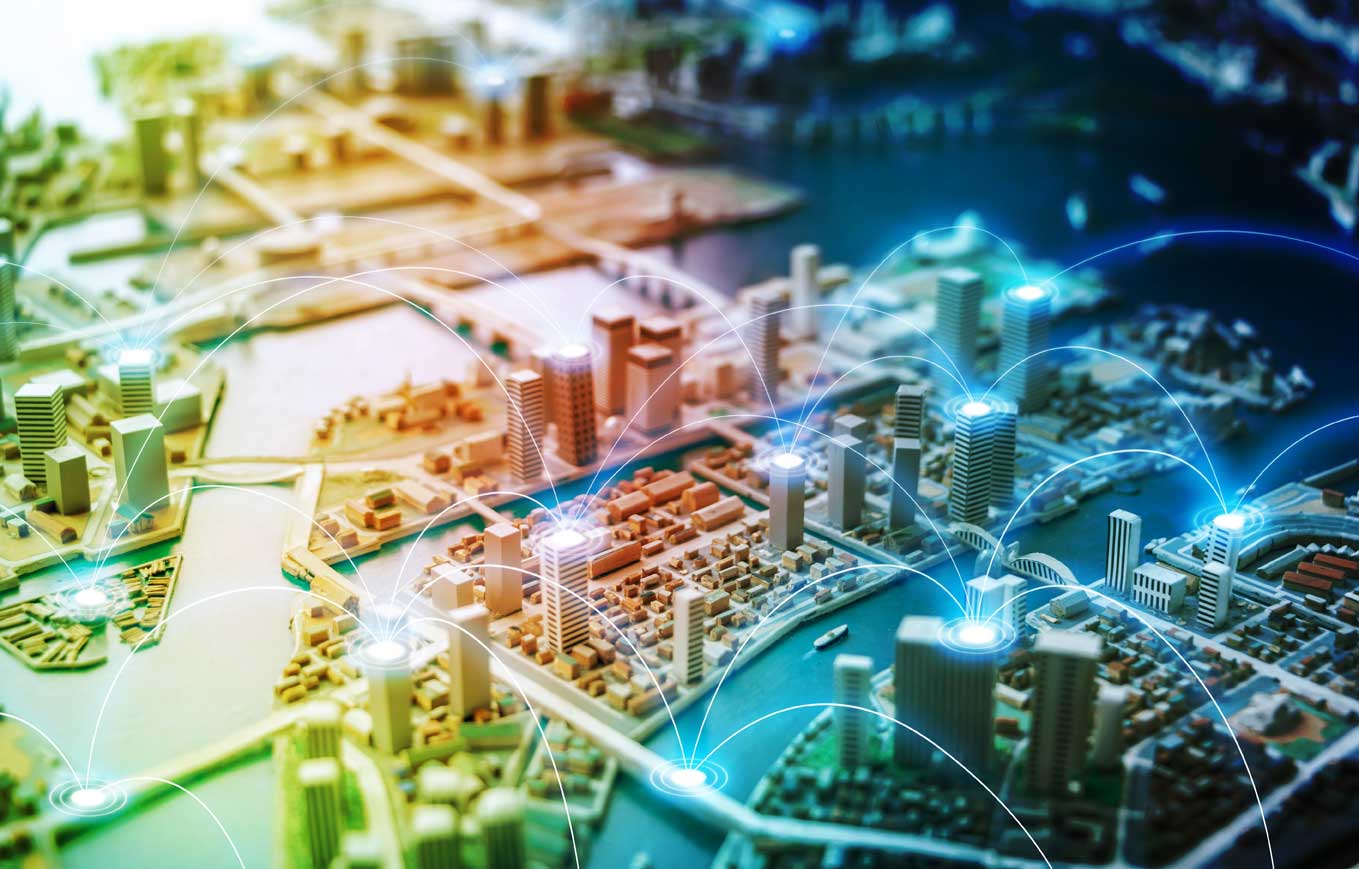 abstrakte Grafik von einer digital vernetzten Stadt